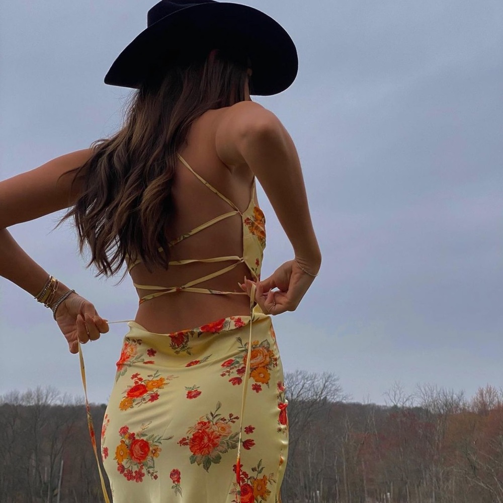 WeWoreWhat Danielle Bernstein Tie-Back Dress Floral Yellow